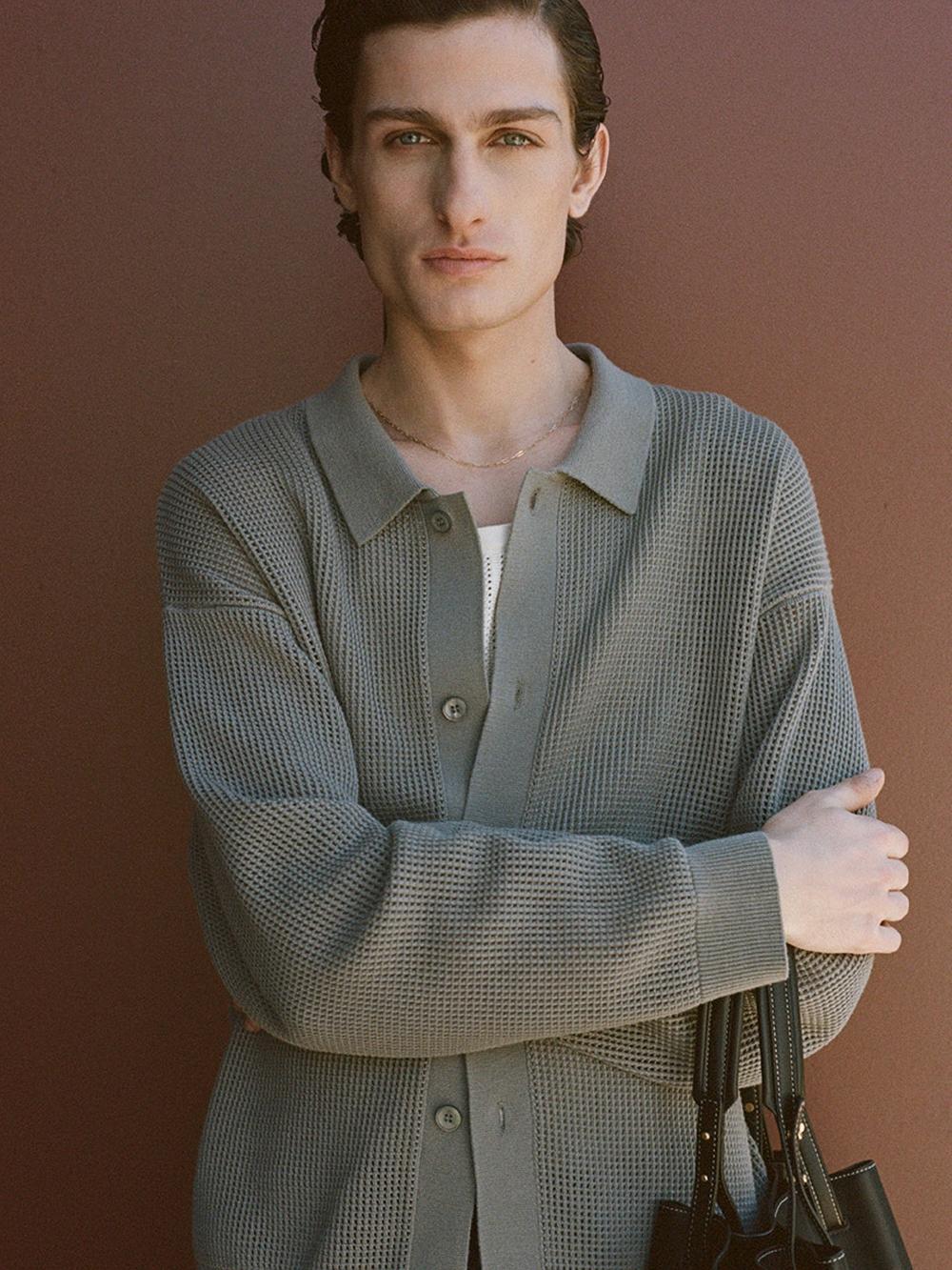 Frame Open Knit Cardigan In Cloud Grey