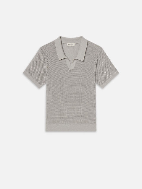 frame Open Weave Polo Sweater in Grey Blue