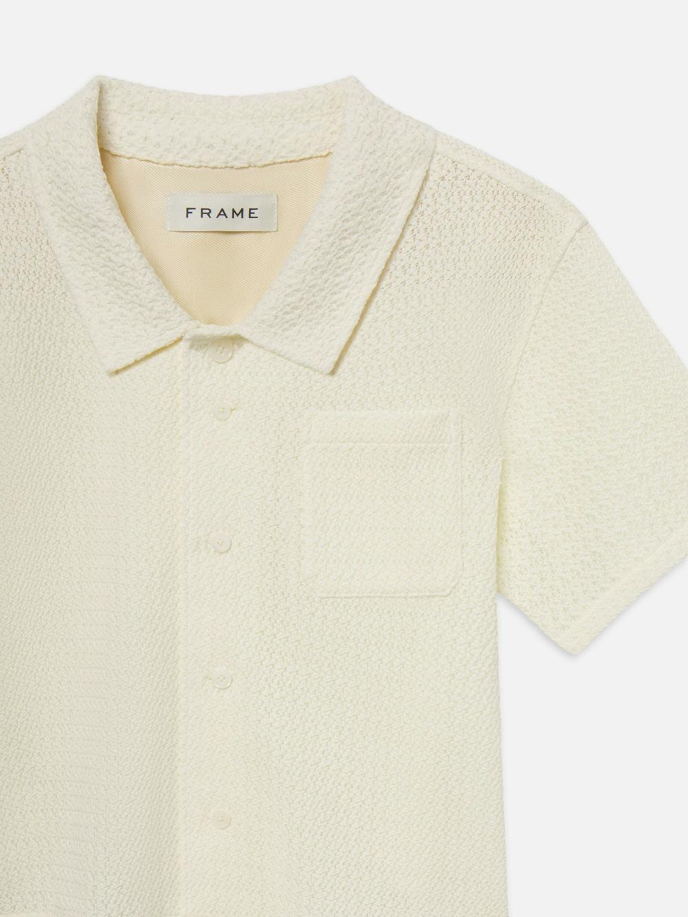 Frame Open Weave Short Sleeve Shirt In Cream
