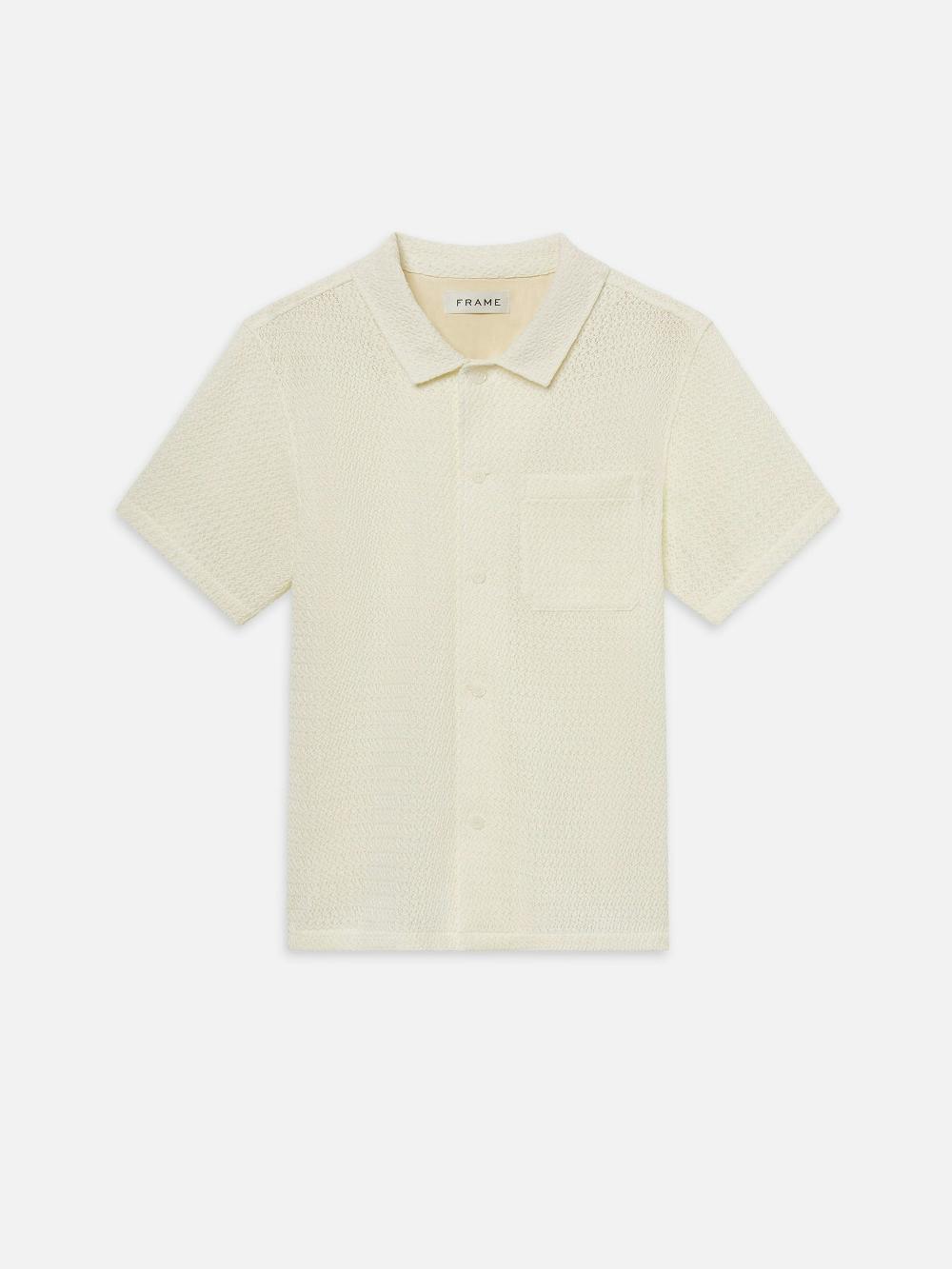 frame Open Weave Short Sleeve Shirt in Cream