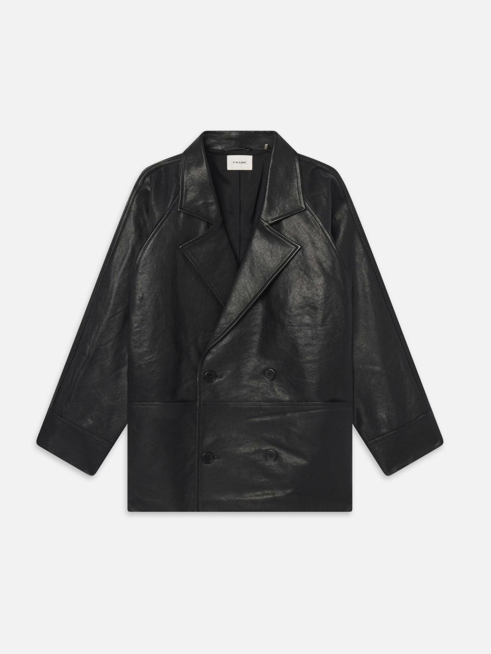 frame Oversized Leather Jacket in Black