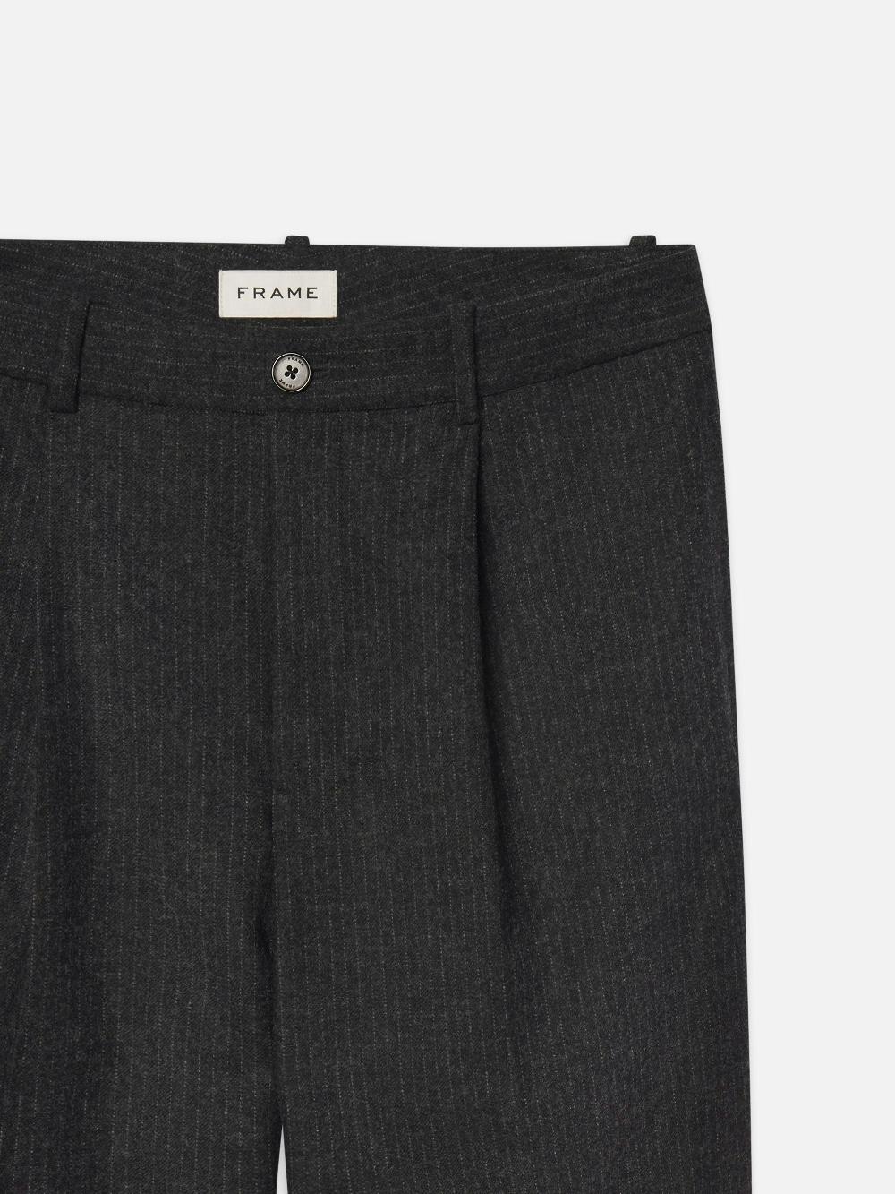 Frame Pinstripe Wide Leg Trousers In Dark Grey