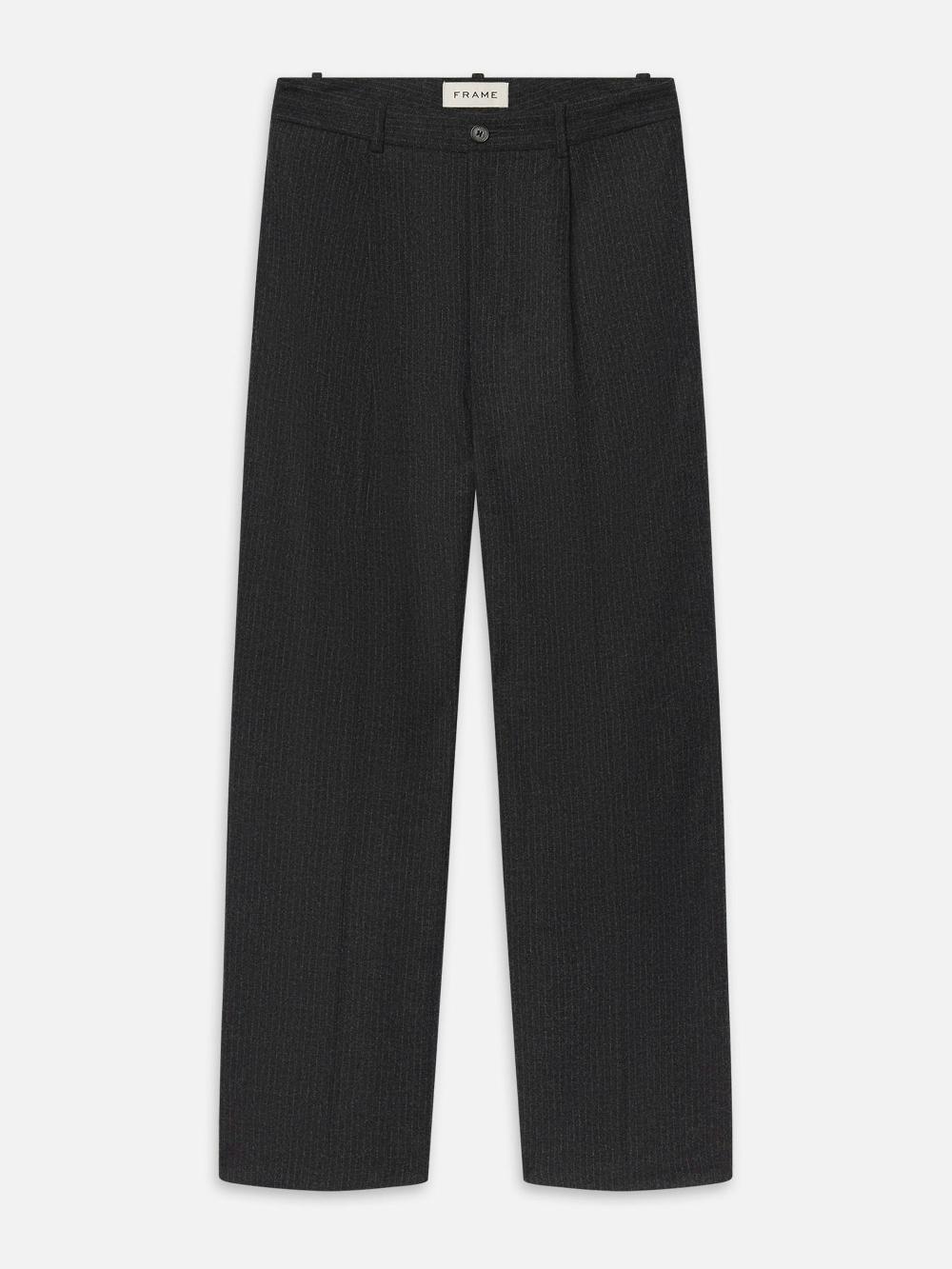 frame Pinstripe Wide Leg Trousers in Dark Grey