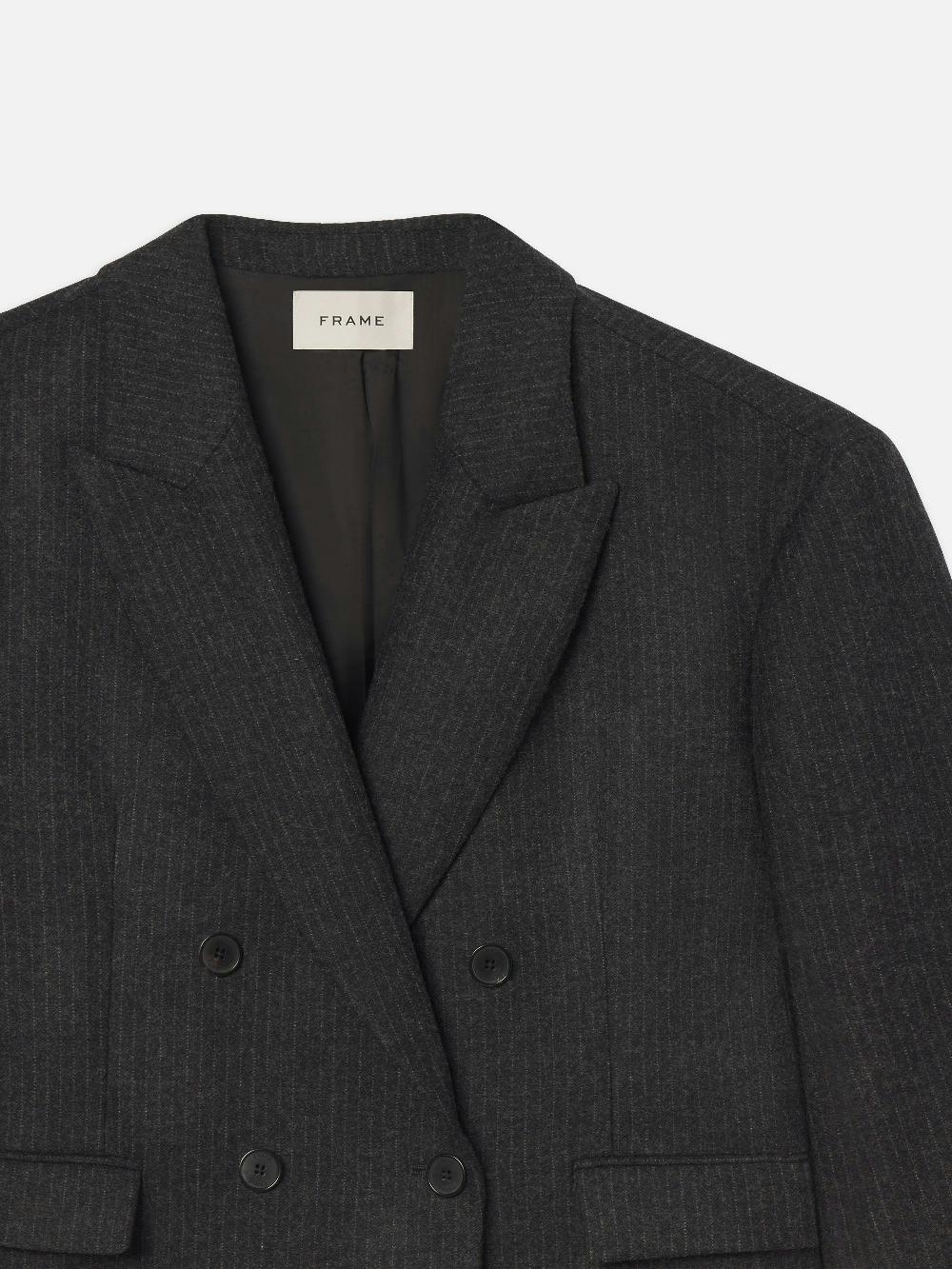 Frame Pinstripe Wool Blazer In Dark Grey