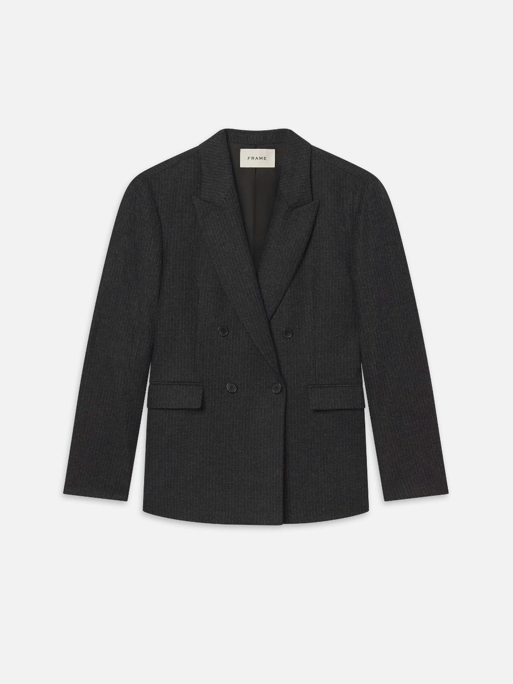 frame Pinstripe Wool Blazer in Dark Grey