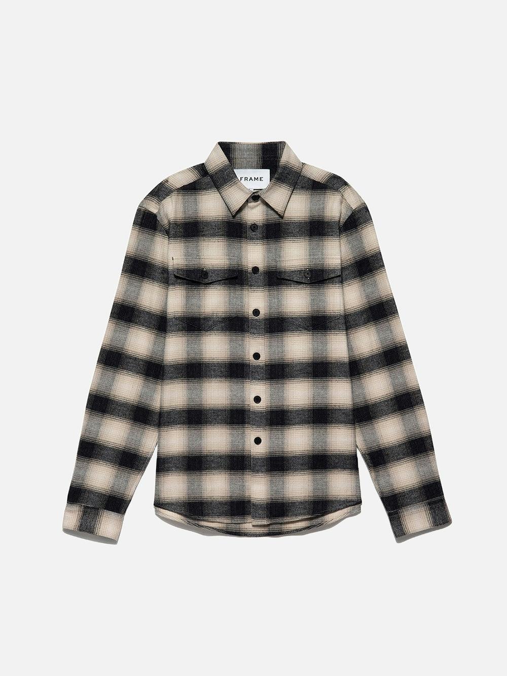 frame Plaid Flannel Shirt in Noir / Light Beige