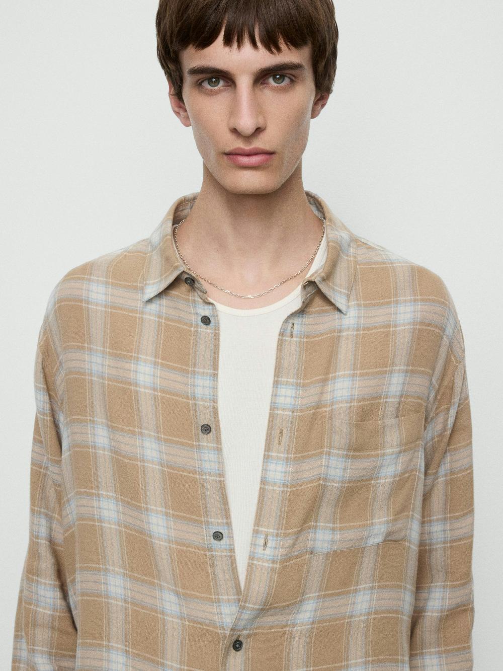 Frame Plaid Shirt In Beige Plaid