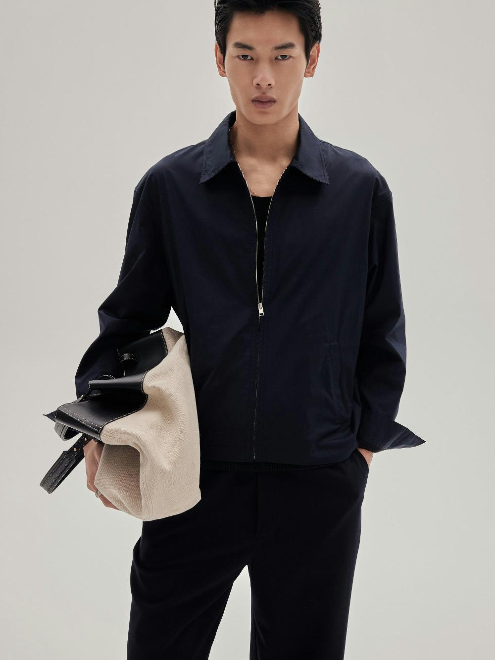 Frame Poplin Cotton Jacket In Dark Navy