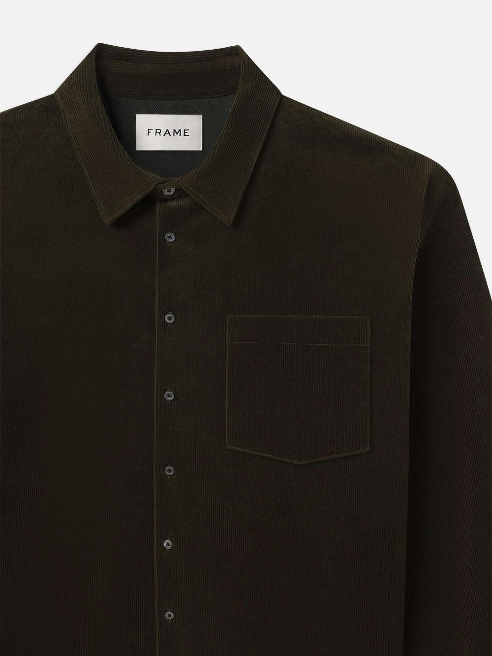 Frame Relaxed Corduroy Overshirt In Dark Olive