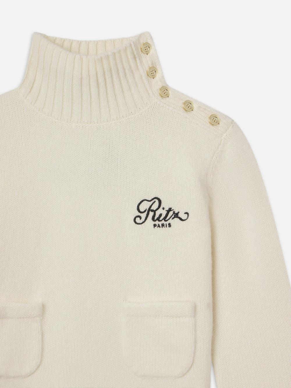 Frame Ritz Button Detail Sweater In Cream
