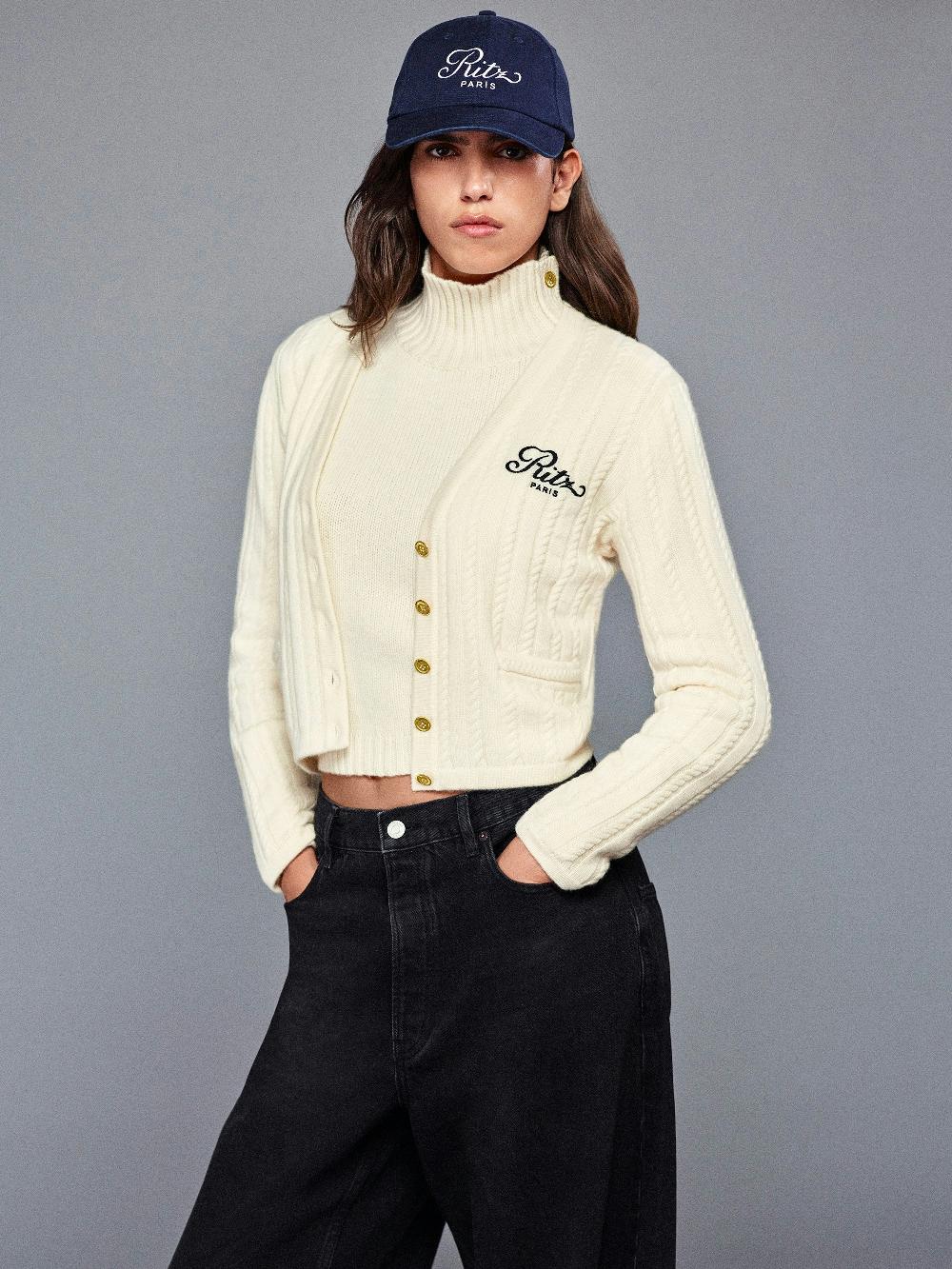 Frame Ritz Cable Cardigan In Cream