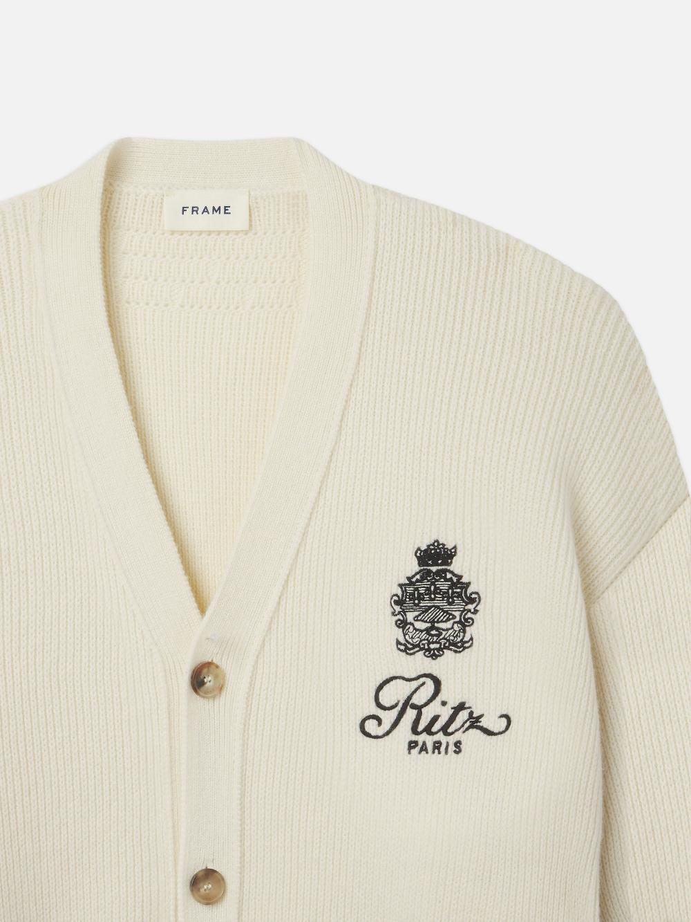 Frame Ritz Embroidery Cashmere Cardigan In Cream