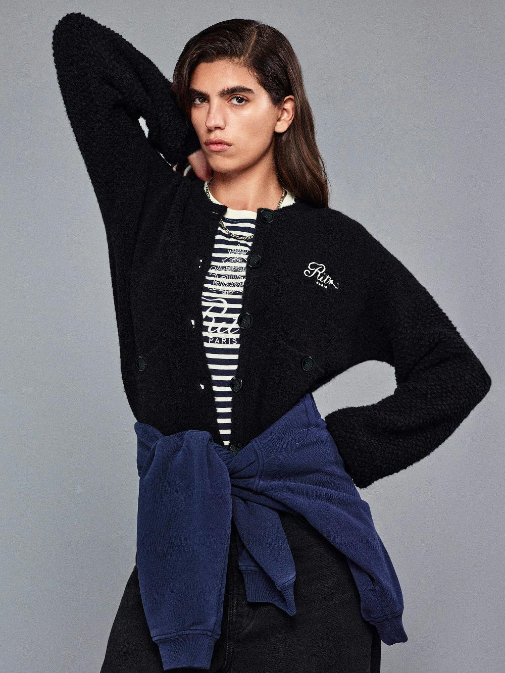 Frame Ritz Mixed Stitch Sweater In Black