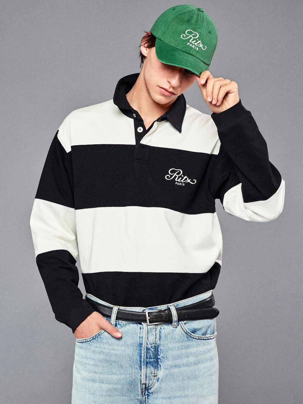 Frame Ritz Rugby Polo Shirt In Cream/Black