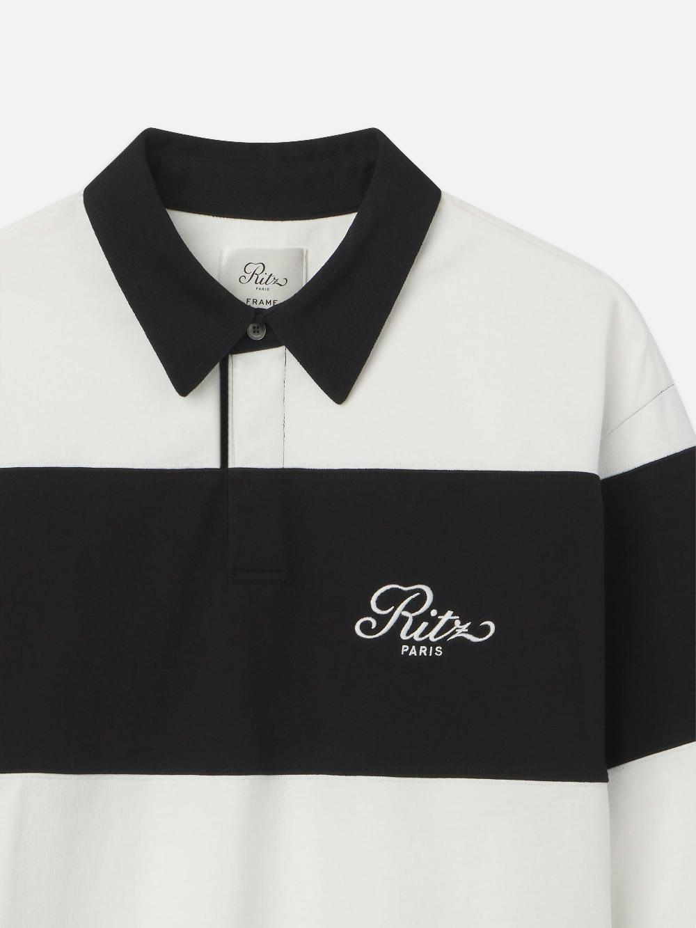 Frame Ritz Rugby Polo Shirt In Cream/Black