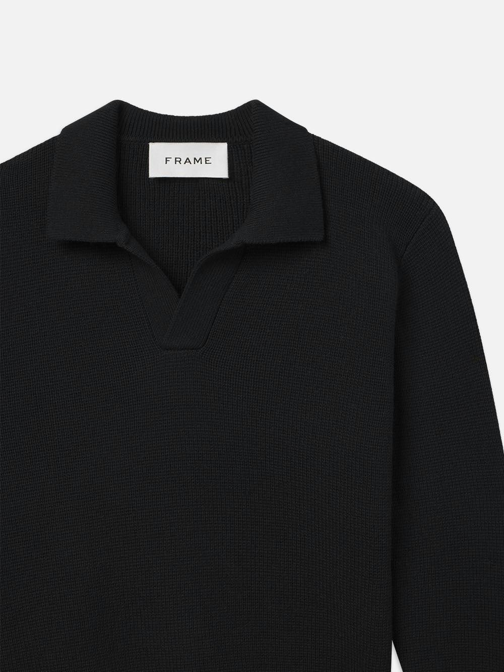 Frame Silk Blend Polo Sweater In Black