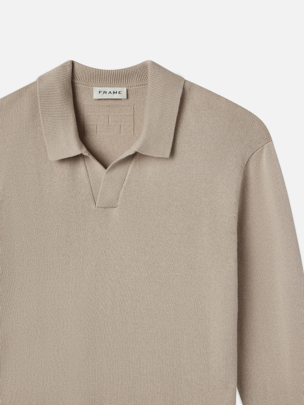 Frame Silk Blend Polo Sweater In Grey Beige