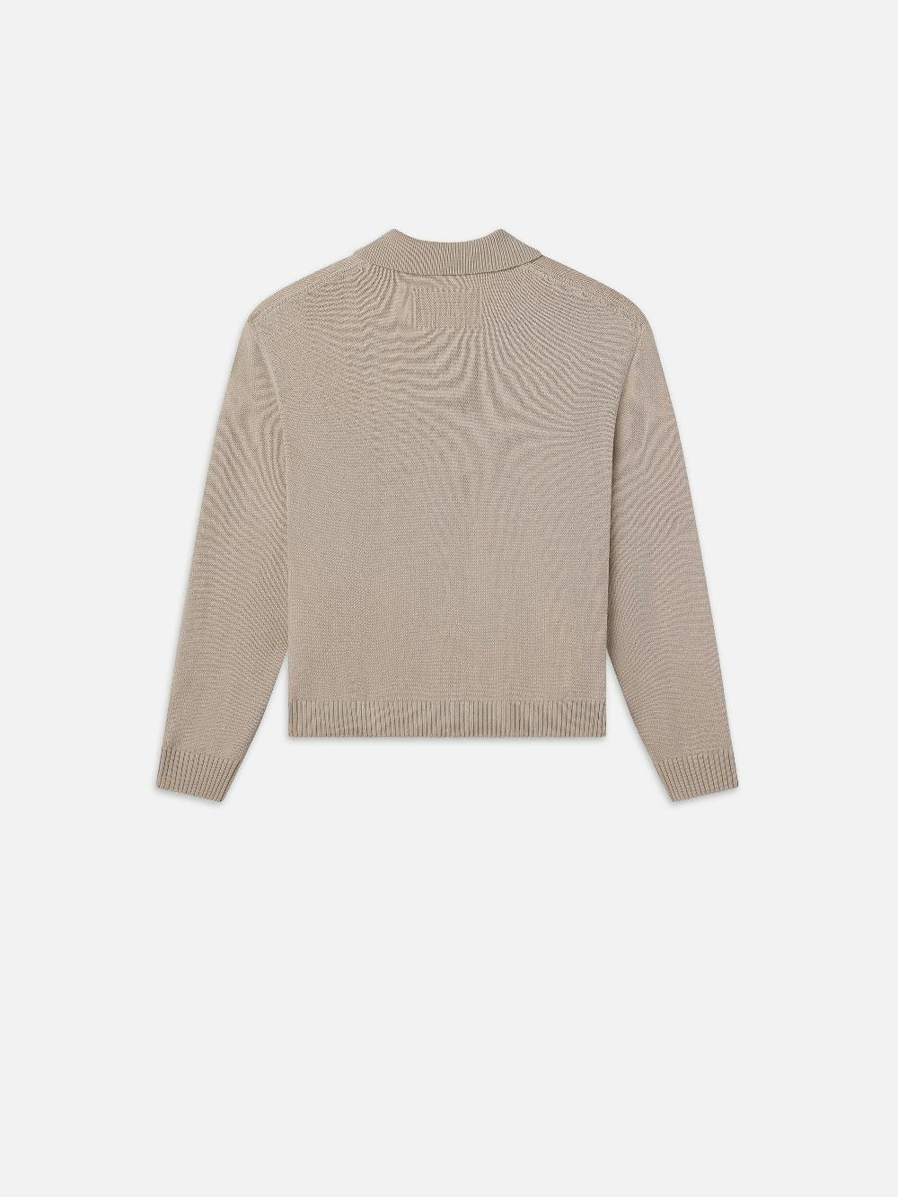 Frame Silk Blend Polo Sweater In Grey Beige