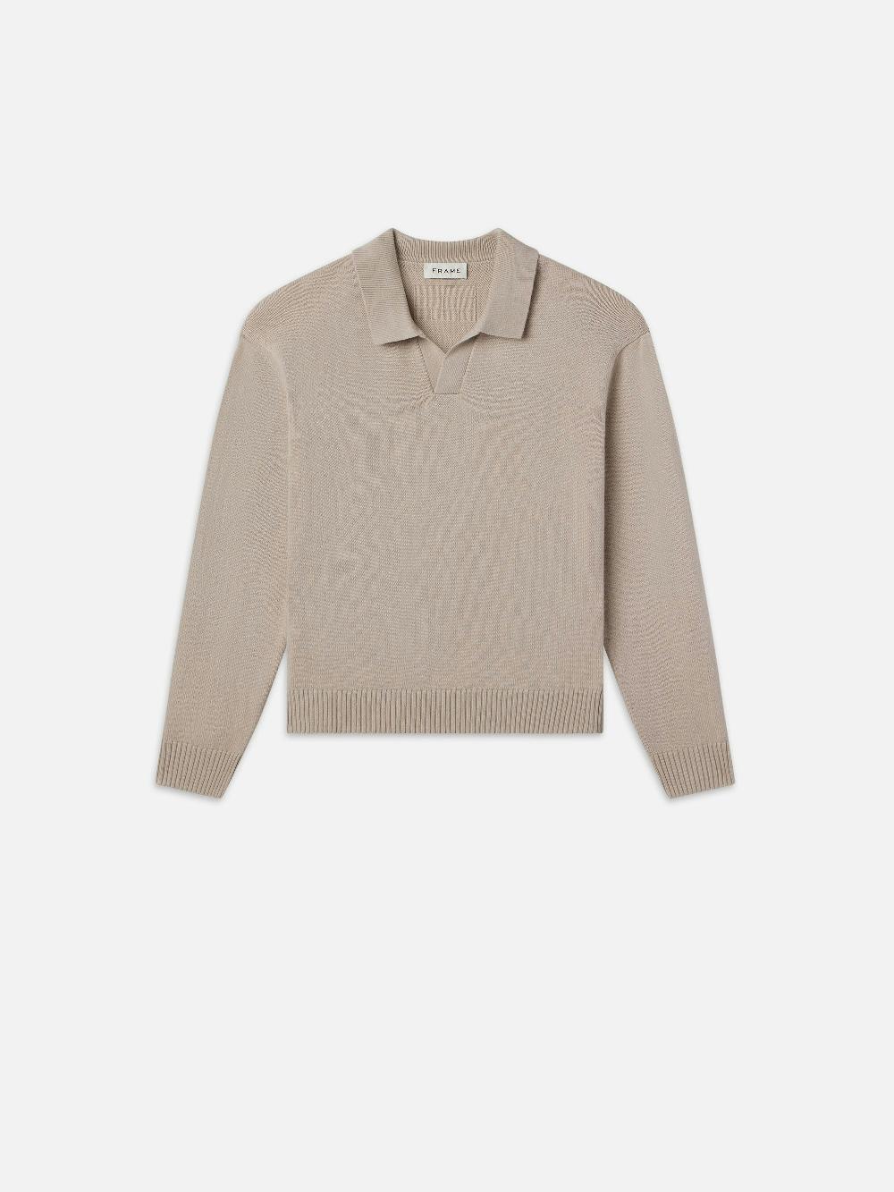 frame Silk Blend Polo Sweater in Grey Beige
