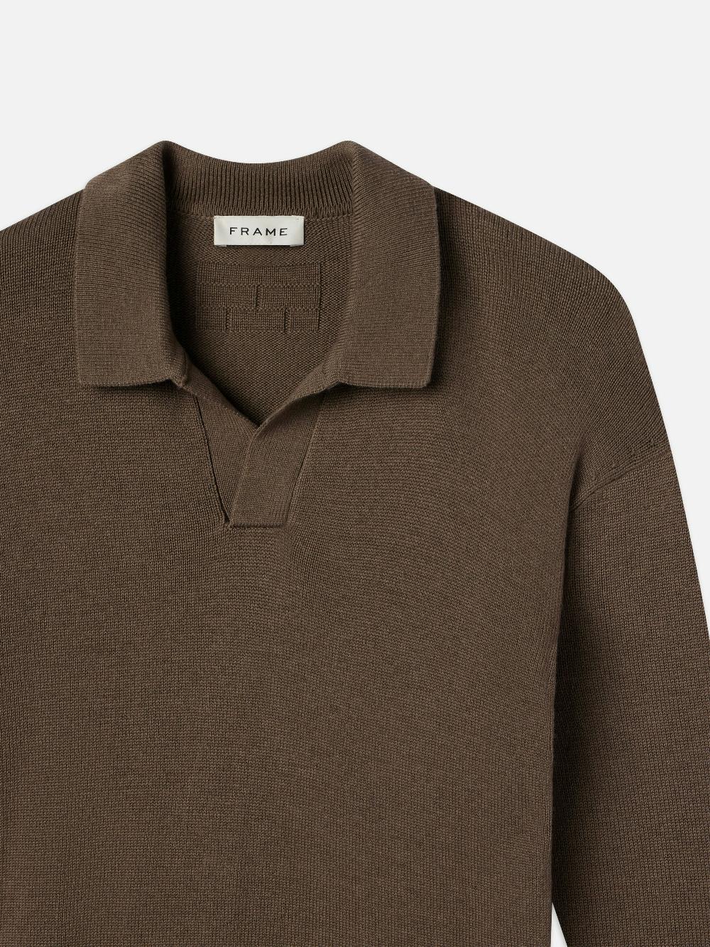 Frame Silk Blend Polo Sweater In Soft Mocha