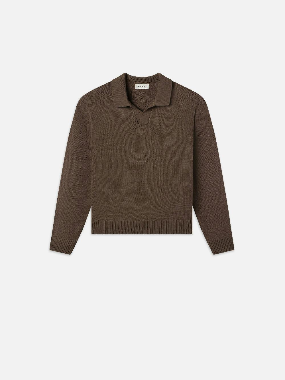 frame Silk Blend Polo Sweater in Soft Mocha