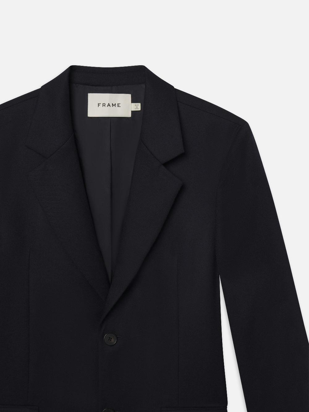 Frame Single Breasted Blazer In Dark Navy