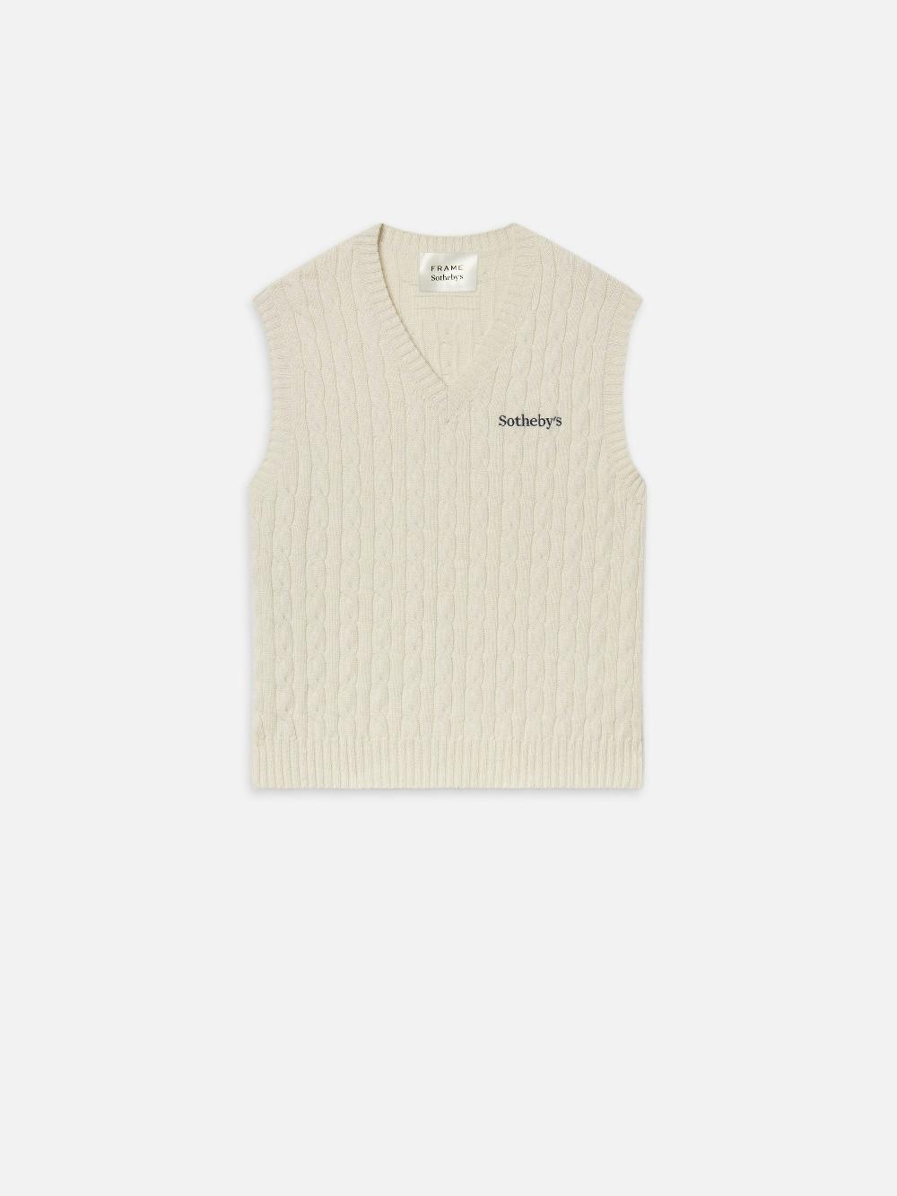 frame Sotheby's Unisex Cable Sweater Vest in Cream