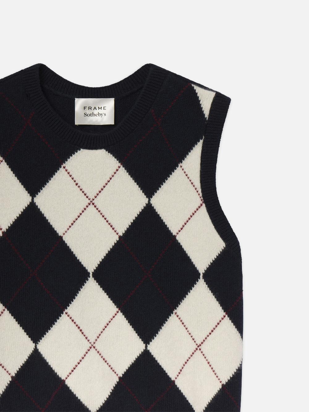 Frame Sotheby’s Women's Argyle Vest In Navy Multi