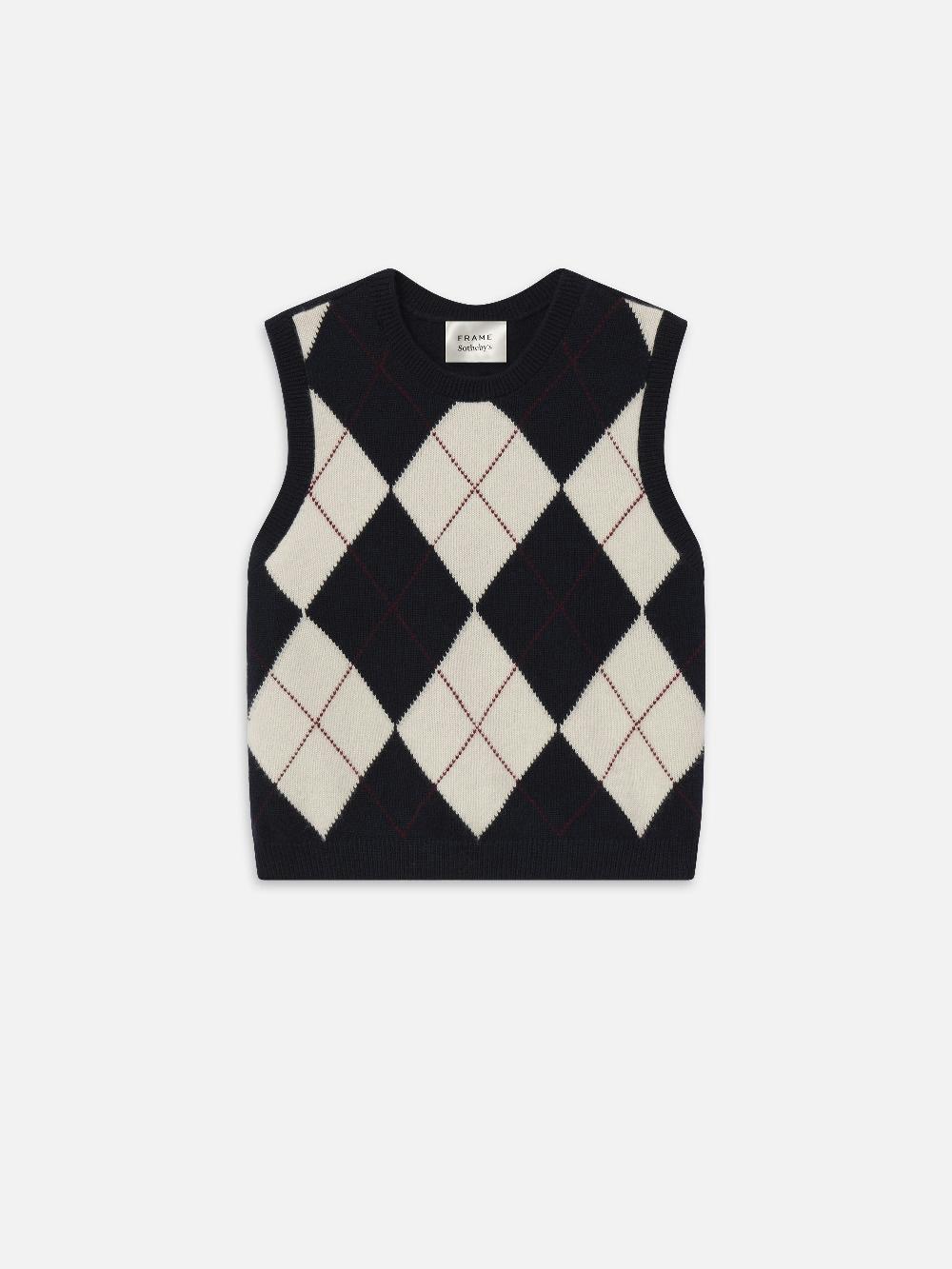 frame Sotheby’s Women's Argyle Vest in Navy Multi