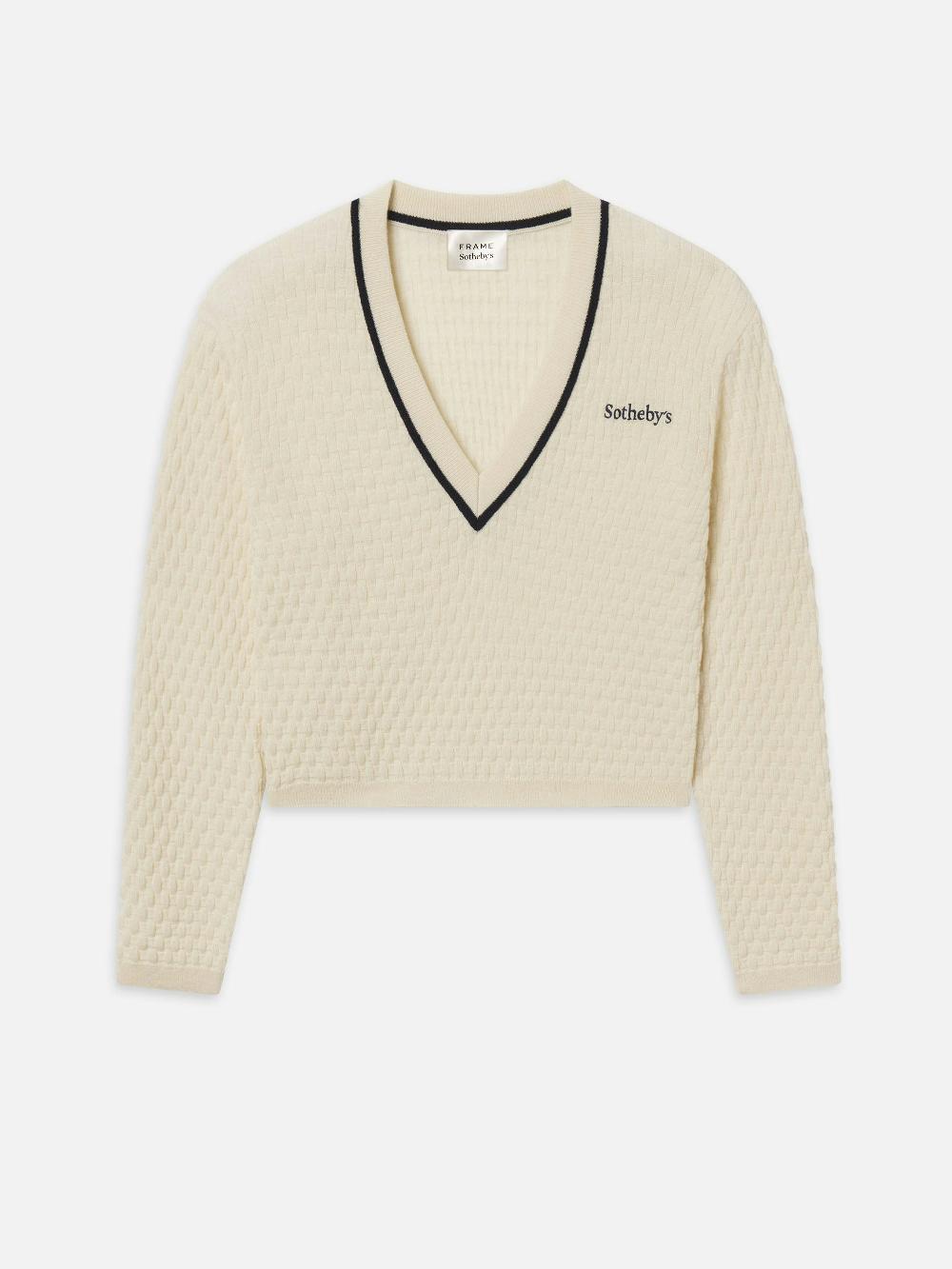 frame Sotheby’s Women's V-Neck Sweater in Cream