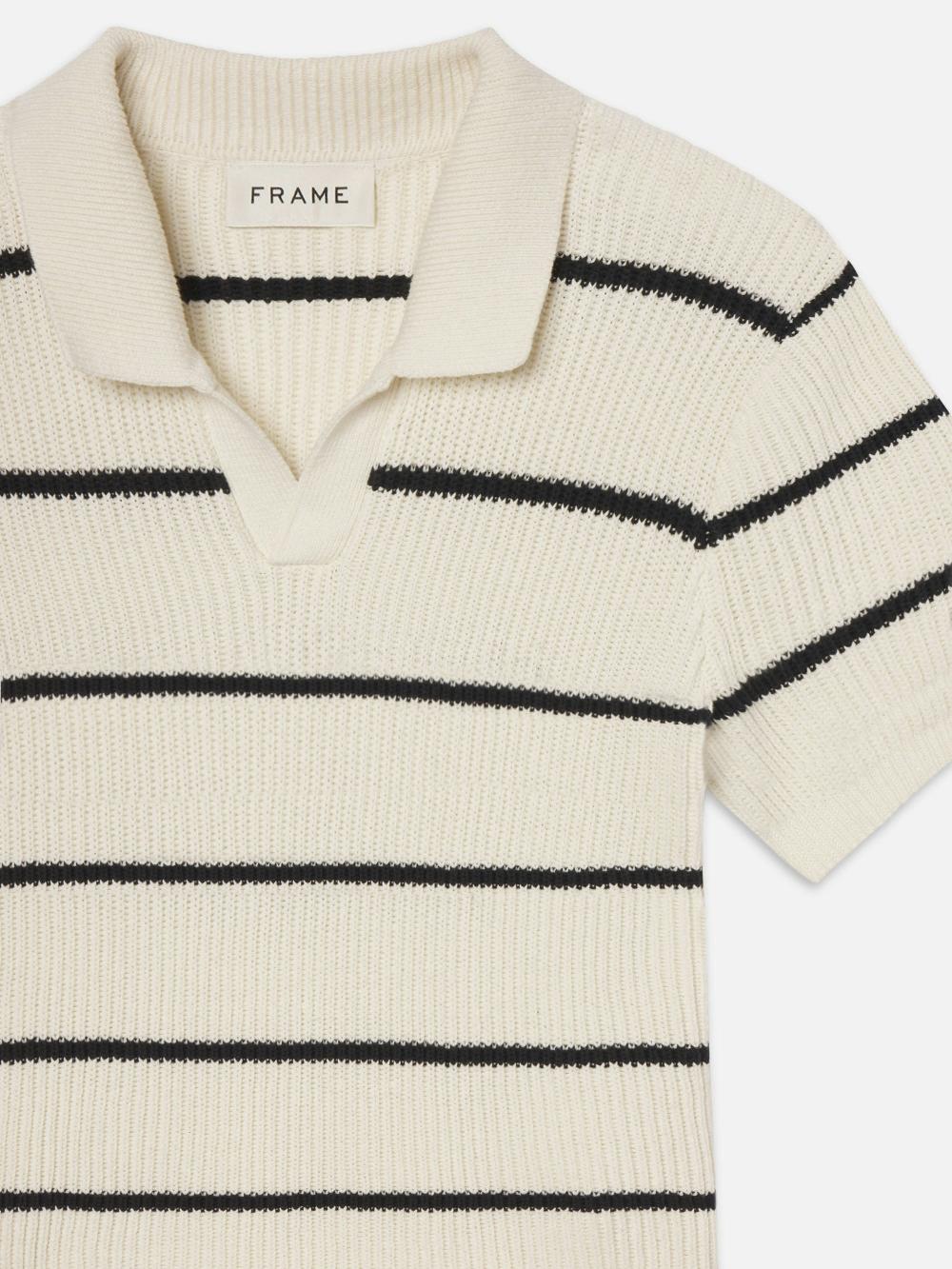 Frame Striped Polo Sweater In Black Stripe