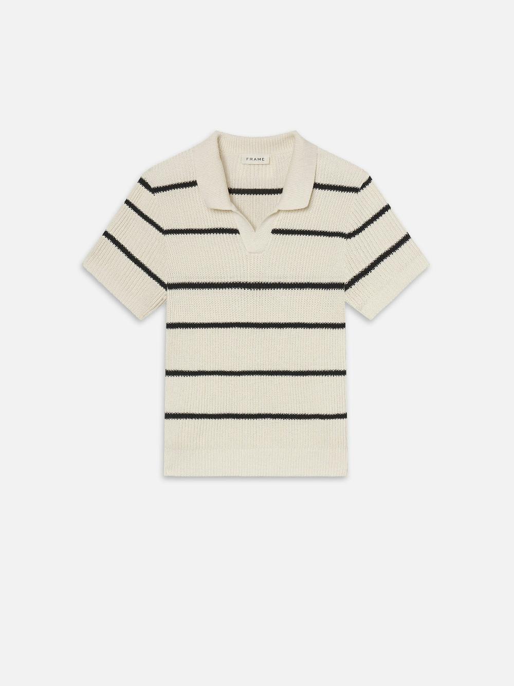 frame Striped Polo Sweater in Black Stripe