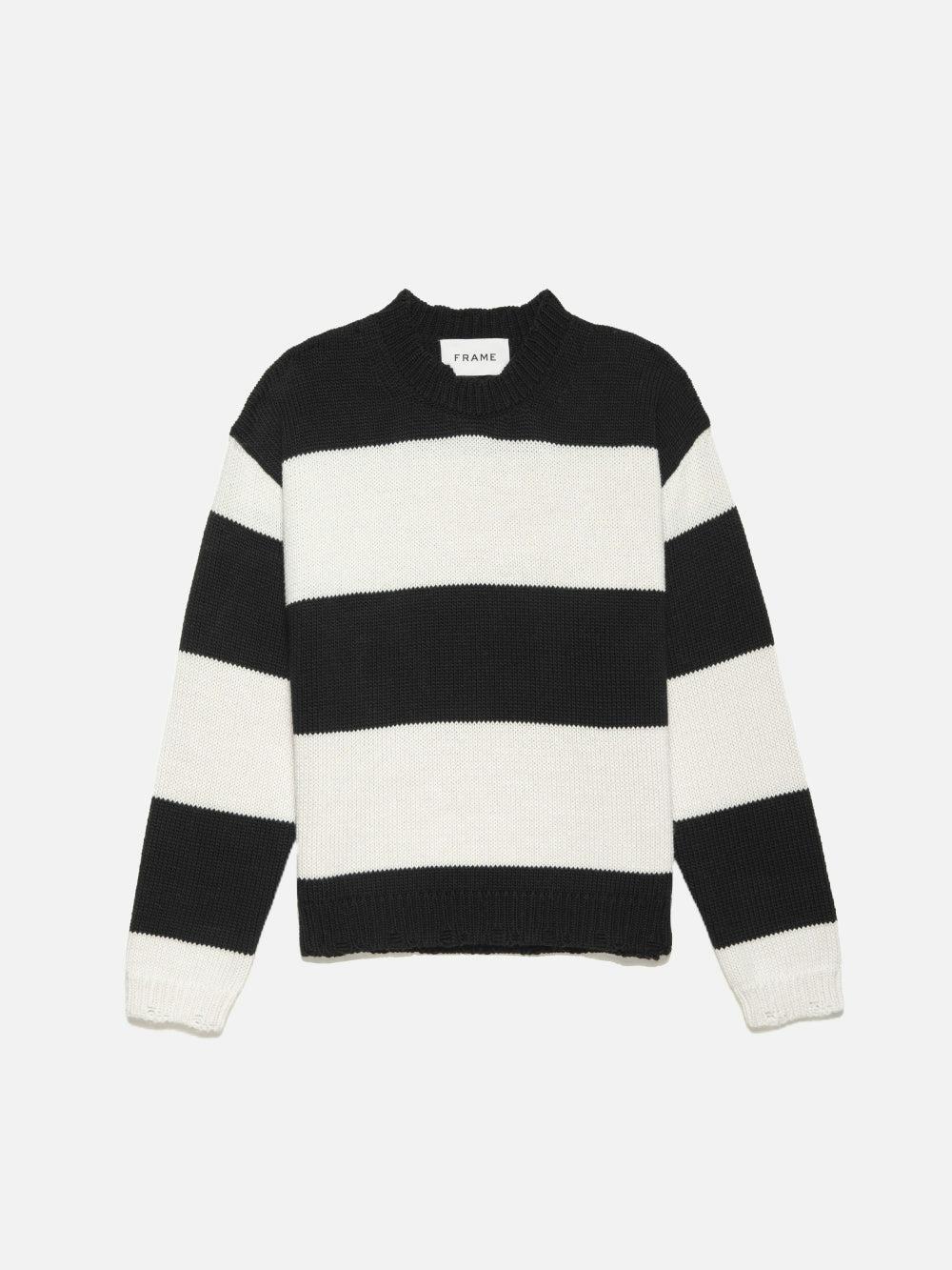 frame Striped Sweater in Noir/White