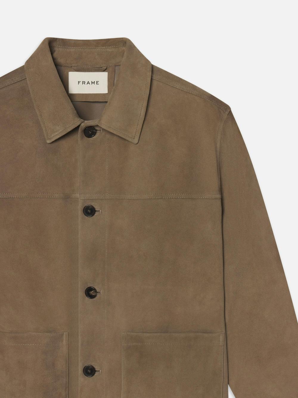Frame Suede Chore Coat In Dark Beige