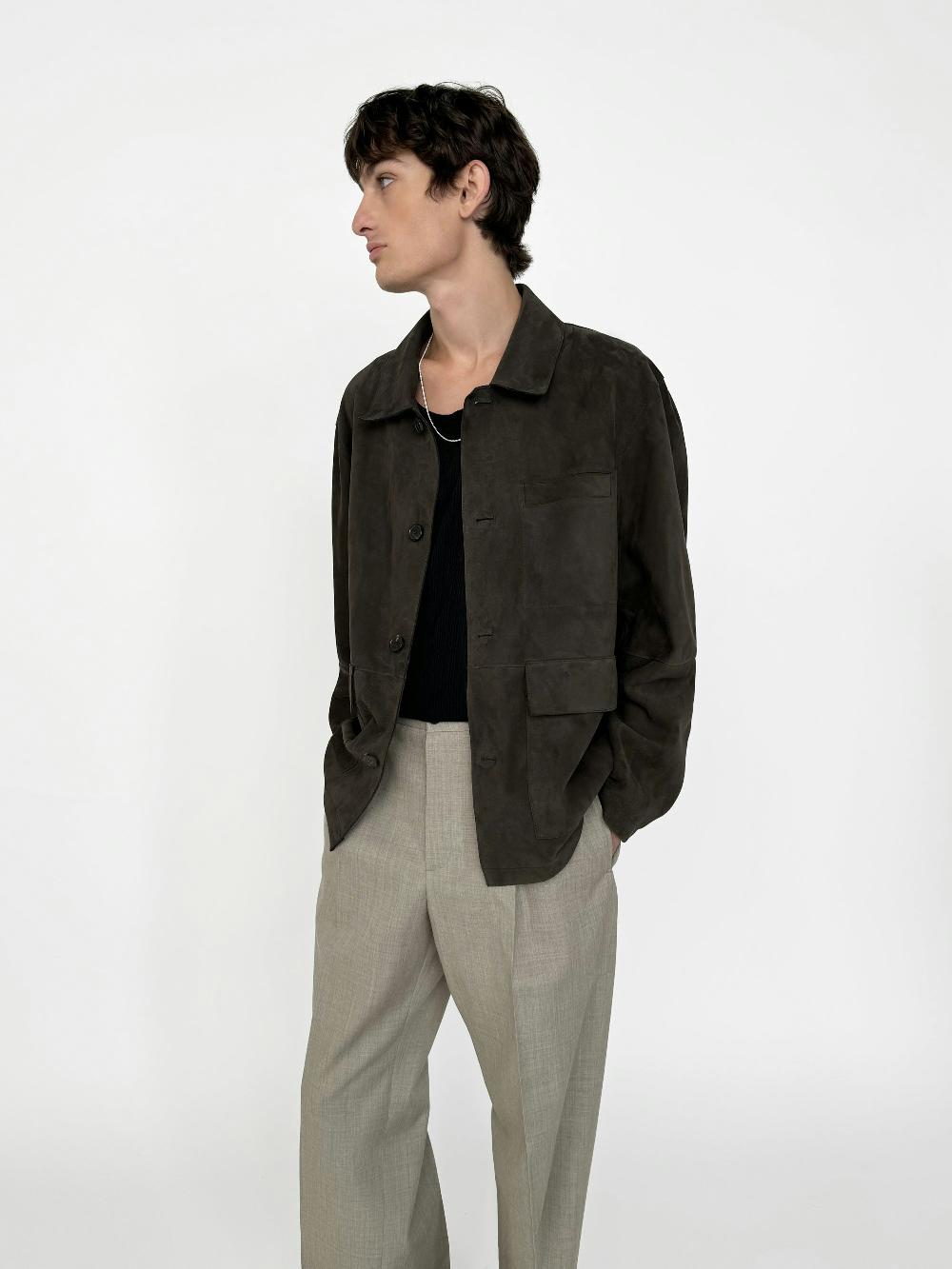 Frame Suede Chore Coat In Dark Brown
