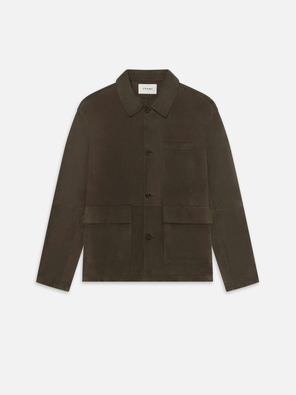frame Suede Chore Coat in Dark Brown