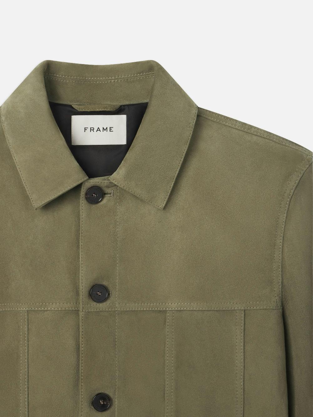 Frame Suede Jacket In Light Olive