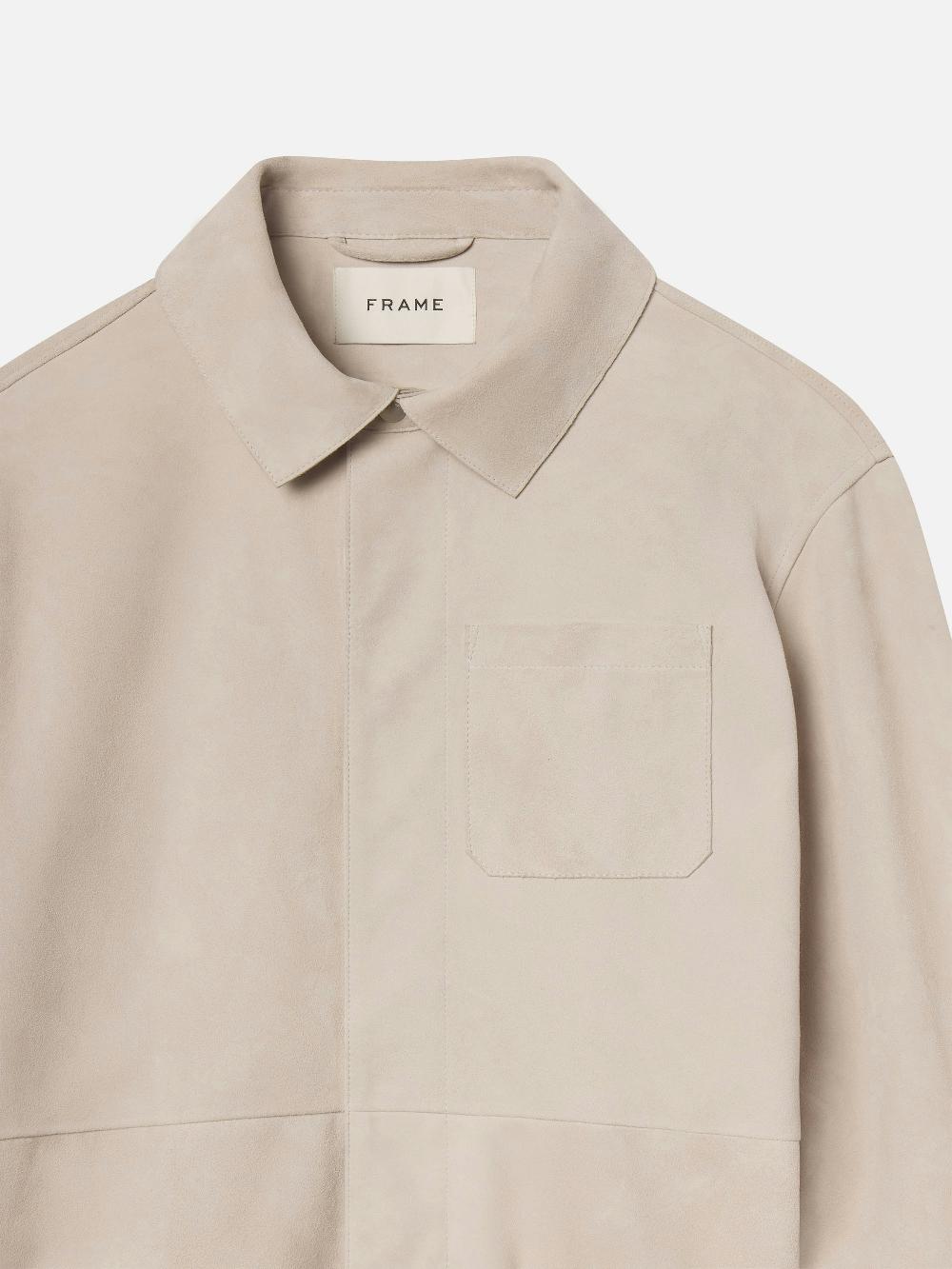 Frame Suede Overshirt In Stone Beige