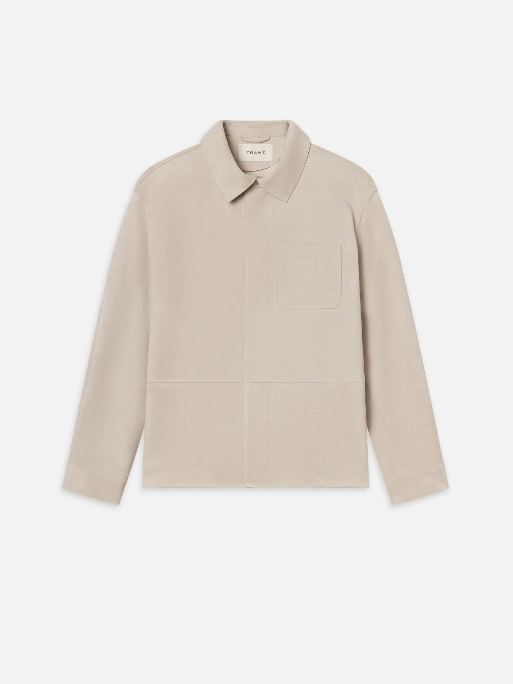 frame Suede Overshirt in Stone Beige