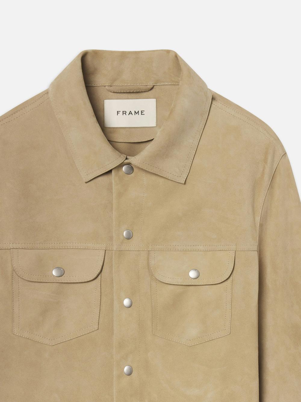 Frame Suede Trucker Jacket In Oxford Beige