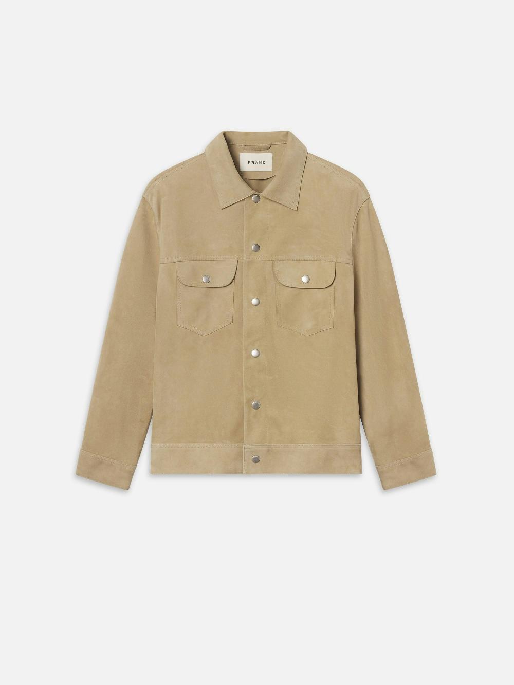 frame Suede Trucker Jacket in Oxford Beige