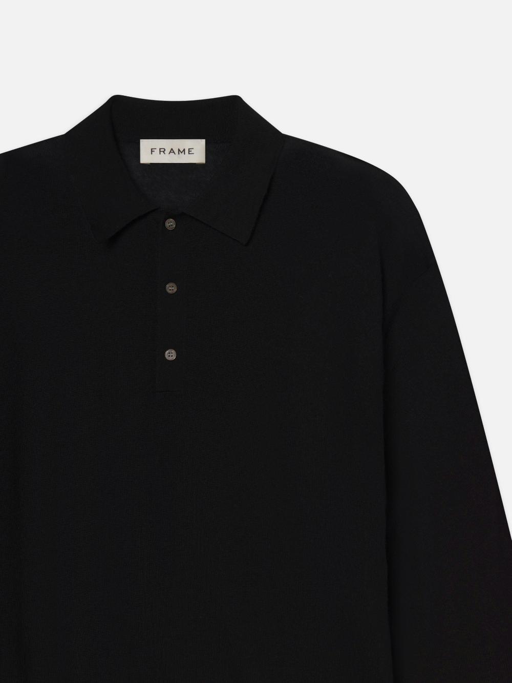 Frame Superfine Polo Sweater In Black