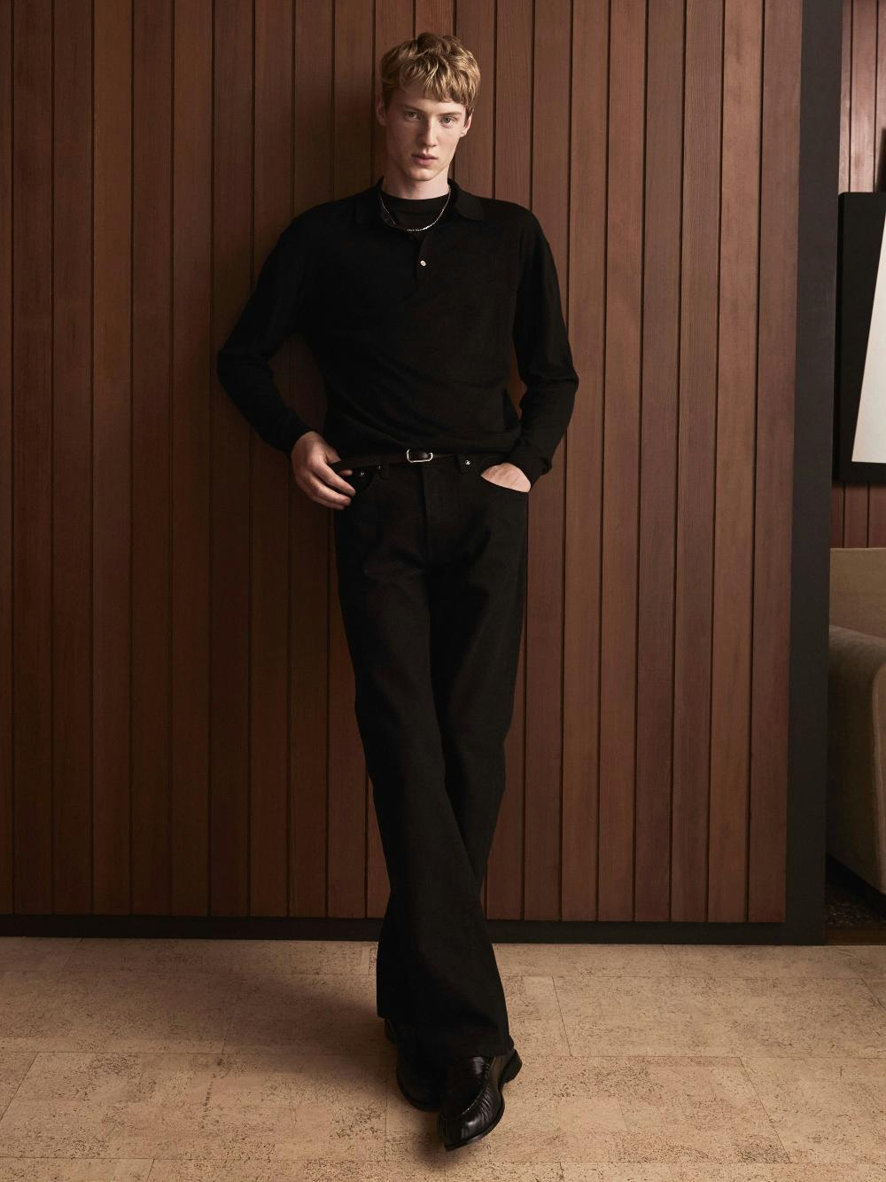 Frame Superfine Polo Sweater In Black