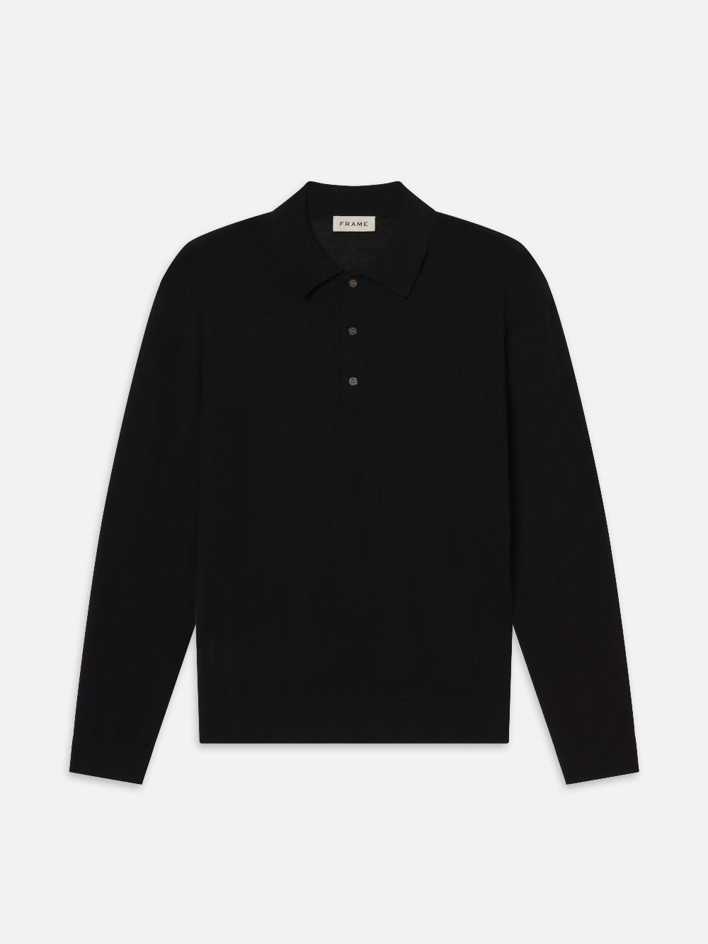 frame Superfine Polo Sweater in Black