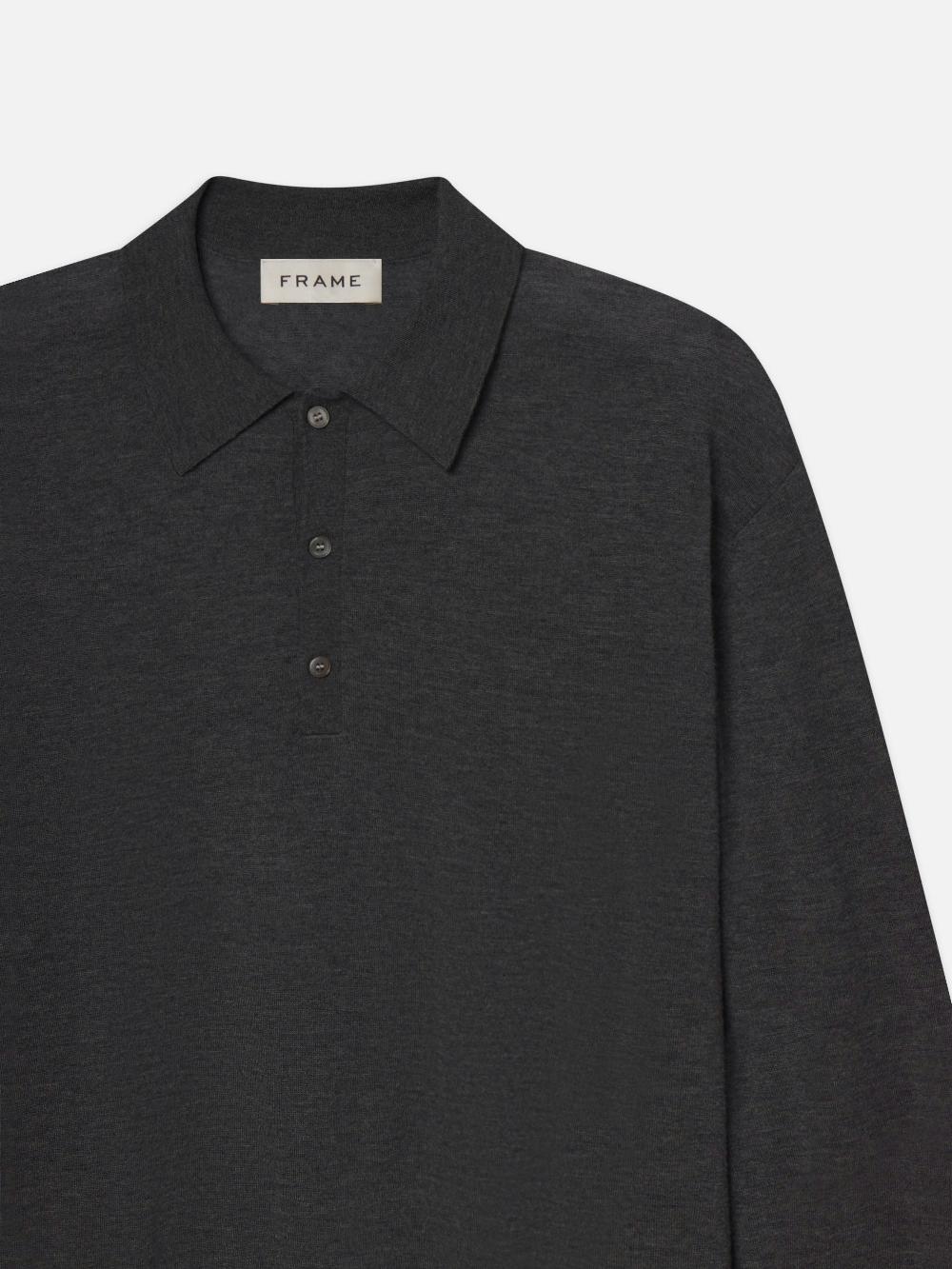 Frame Superfine Polo Sweater In Grey Melange