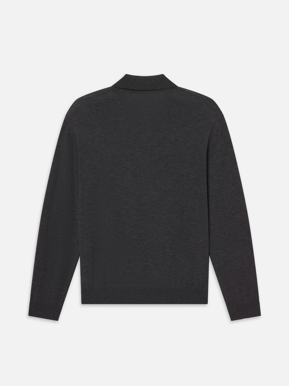 Frame Superfine Polo Sweater In Grey Melange