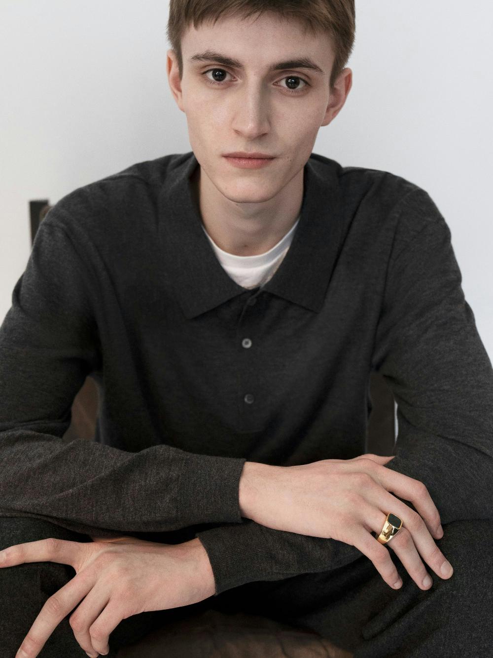 Frame Superfine Polo Sweater In Grey Melange