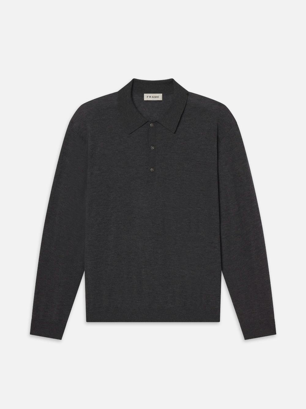 frame Superfine Polo Sweater in Grey Melange