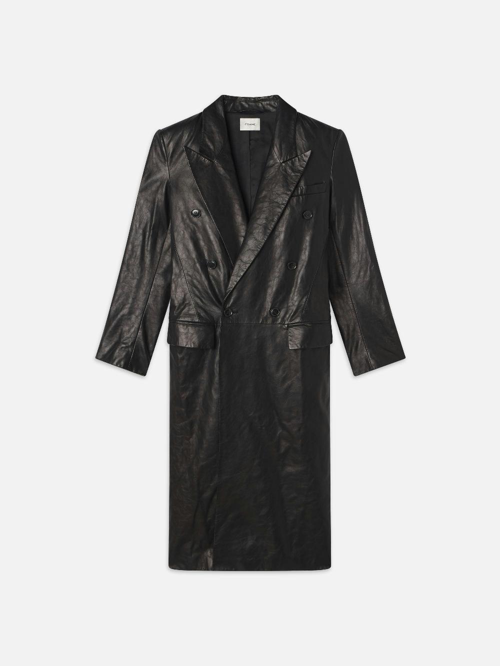 frame Tailored Leather Coat in Black