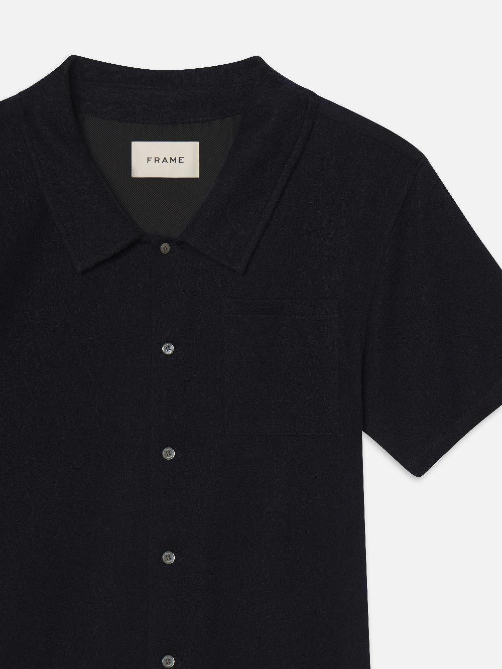 Frame Terry Short Sleeve Shirt In Dark Navy